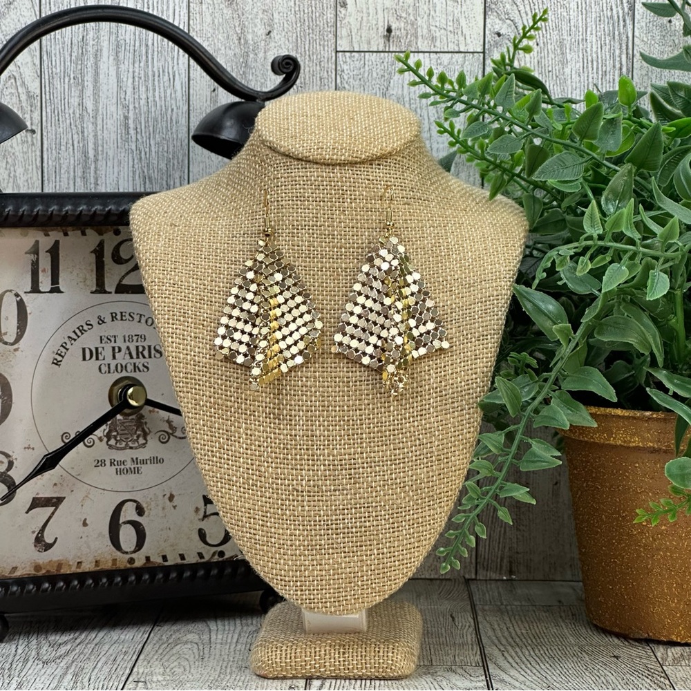 Gold Tone Mesh Dangle Earrings Handmade By Me